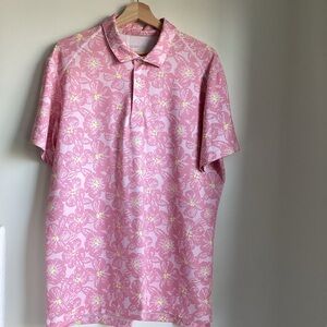 Bonobos Golf Polo Shirt Slim Fit Mens Large Pink Yellow Floral Tropical Hawaiian